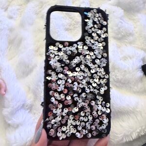 Sequin Black and Silver Phone Case iPhone case 14 plus
